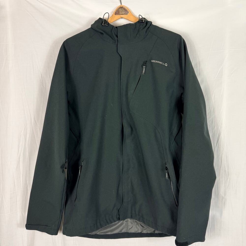 Merrell Opti-Shell Windbreaker Jacket Mens Large Black Hooded Full Zip Pockets